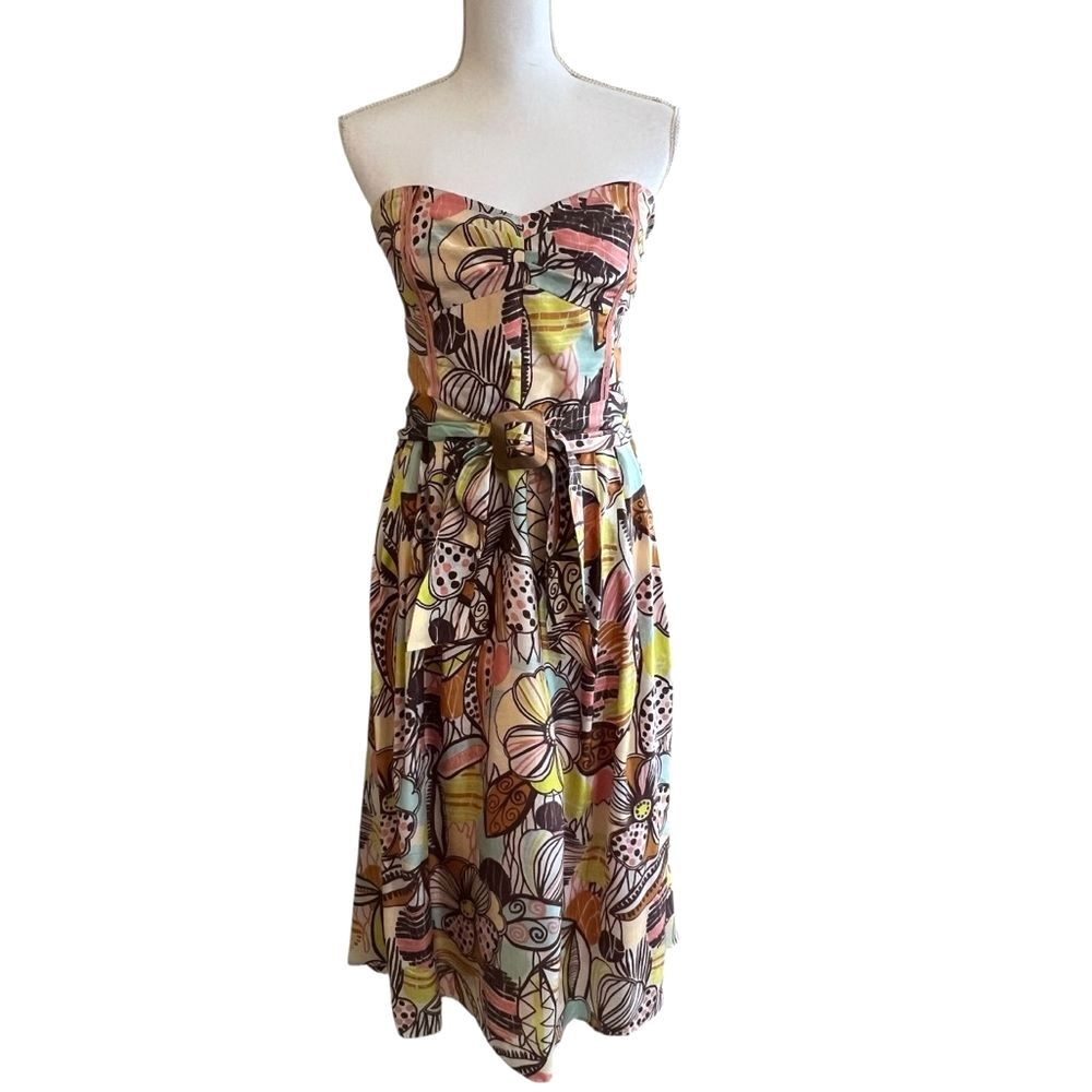 Phoebe Couture Womens Silk Floral Dress Size S Tropical Artsy Resort Maximalist